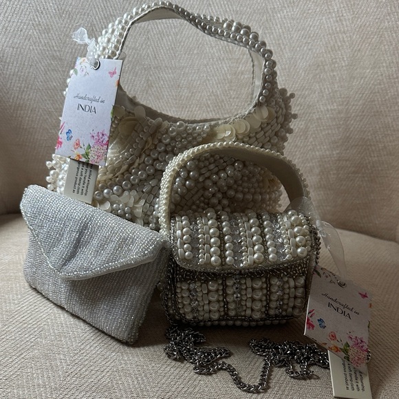Evening Bag Pearl and Silver Bag Set of (3) - Picture 1 of 14